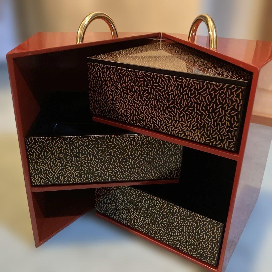 コシノヒロコ 重箱セット　おかもち　3段重　持ち手金　マルチケース　（01）