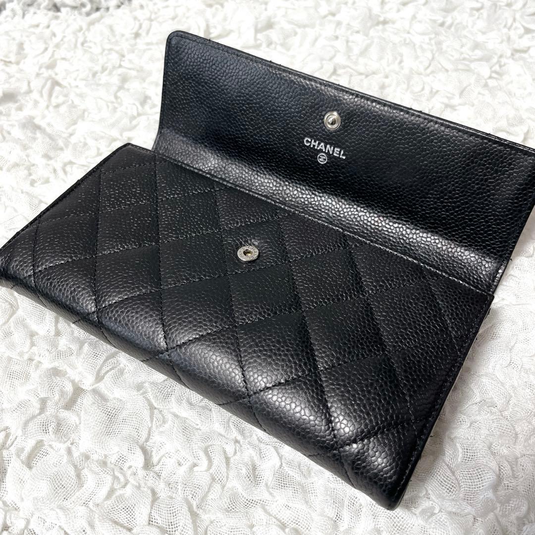 CHANEL キャビアスキン　マトラッセ　レザー 長財布 ギャランティカード