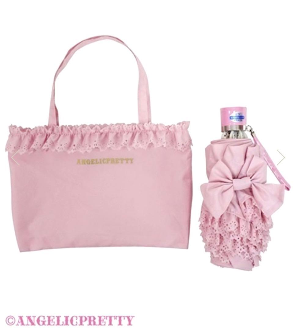 アンジェリックプリティ　フリルミルフィーユ折りたたみアンブレラ　ピンク