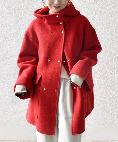 SHIPS any リバー フーデッド Aライン ミドル コート アウター