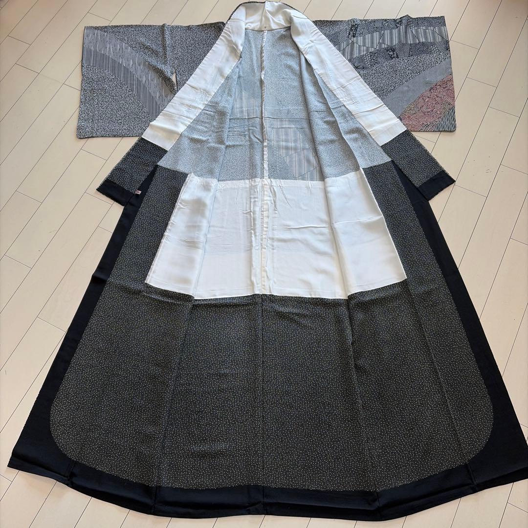 も*も様 ■E5848■美品■正絹■染谷梅治　落款　黒　江戸小紋　訪問着■丈16