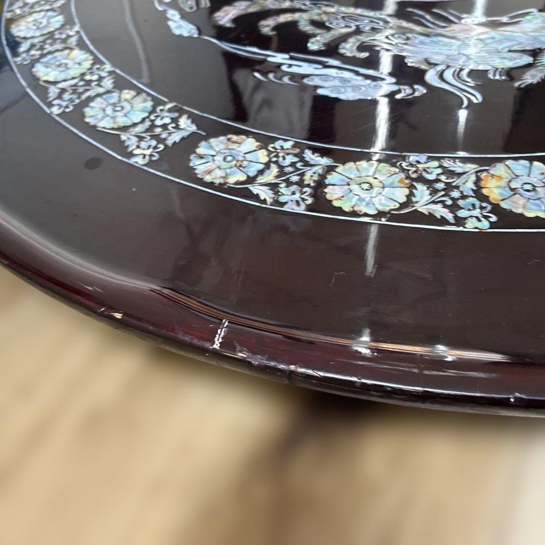 螺鈿細工 鳳凰 円形座卓テーブル 黒漆塗 直径90cm 横浜現地渡し
