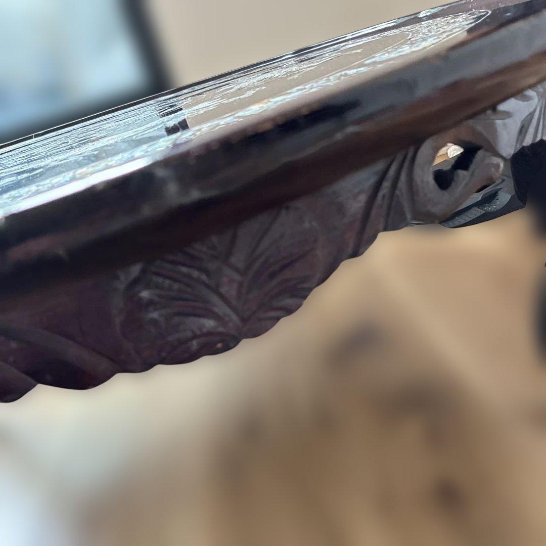 螺鈿細工 鳳凰 円形座卓テーブル 黒漆塗 直径90cm 横浜現地渡し