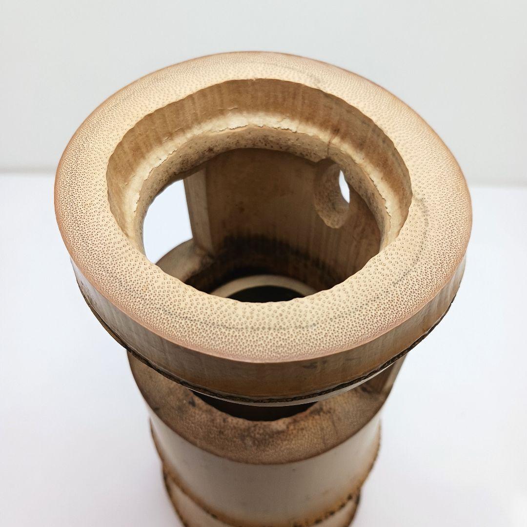 Y3380-1 茶道具 竹一重切花入 竹製 花入 銘「洗心」 書付 共箱　XX