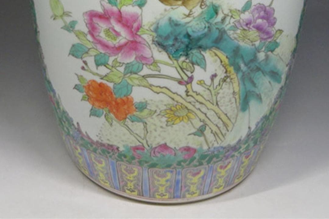 中国古玩 大清乾隆年製 粉彩 花鳥図 花瓶 高約35cm 時代物 c06101