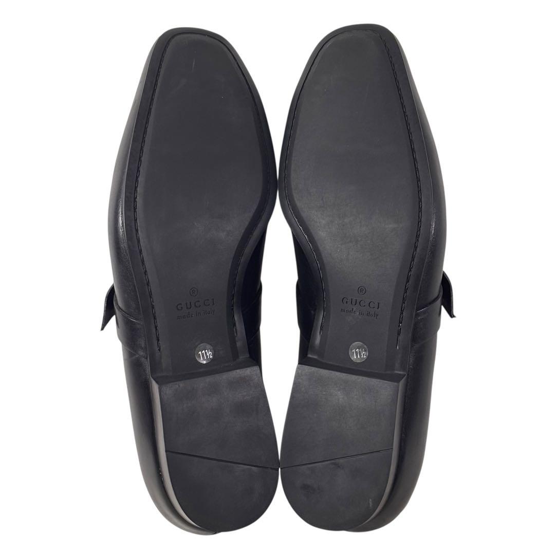 グッチ 11 1/2 30.5 レザー ビジネス シングルモンク ブラック 黒