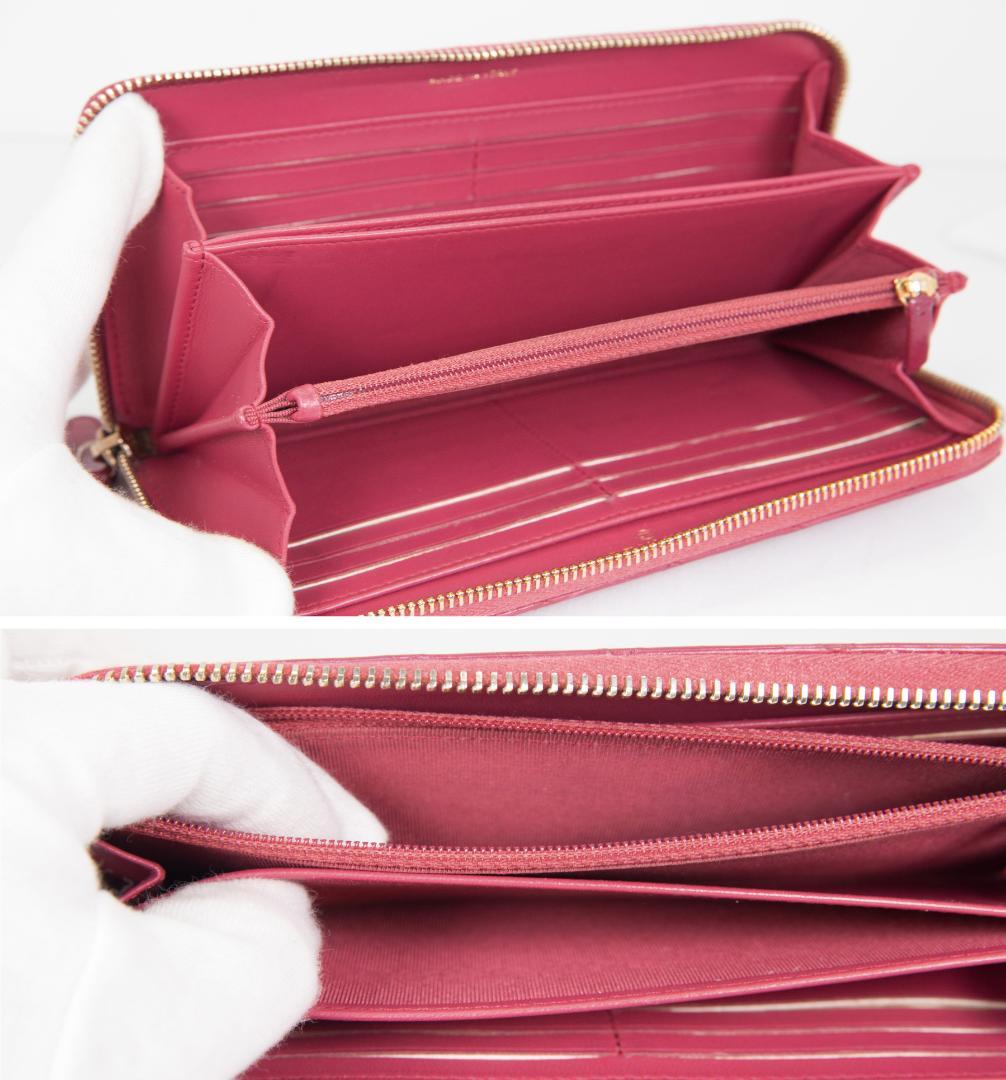 シャネル 長財布 マトラッセ ラウンドファスナー ピンク レッド ラムスキン