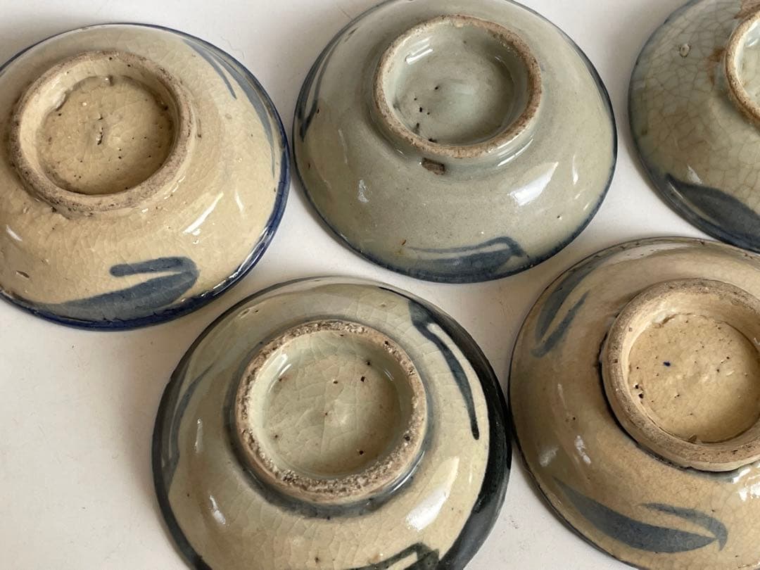 骨董　アンティーク　清朝　中国　染付　花文様　豆皿　小皿　手塩皿　5枚