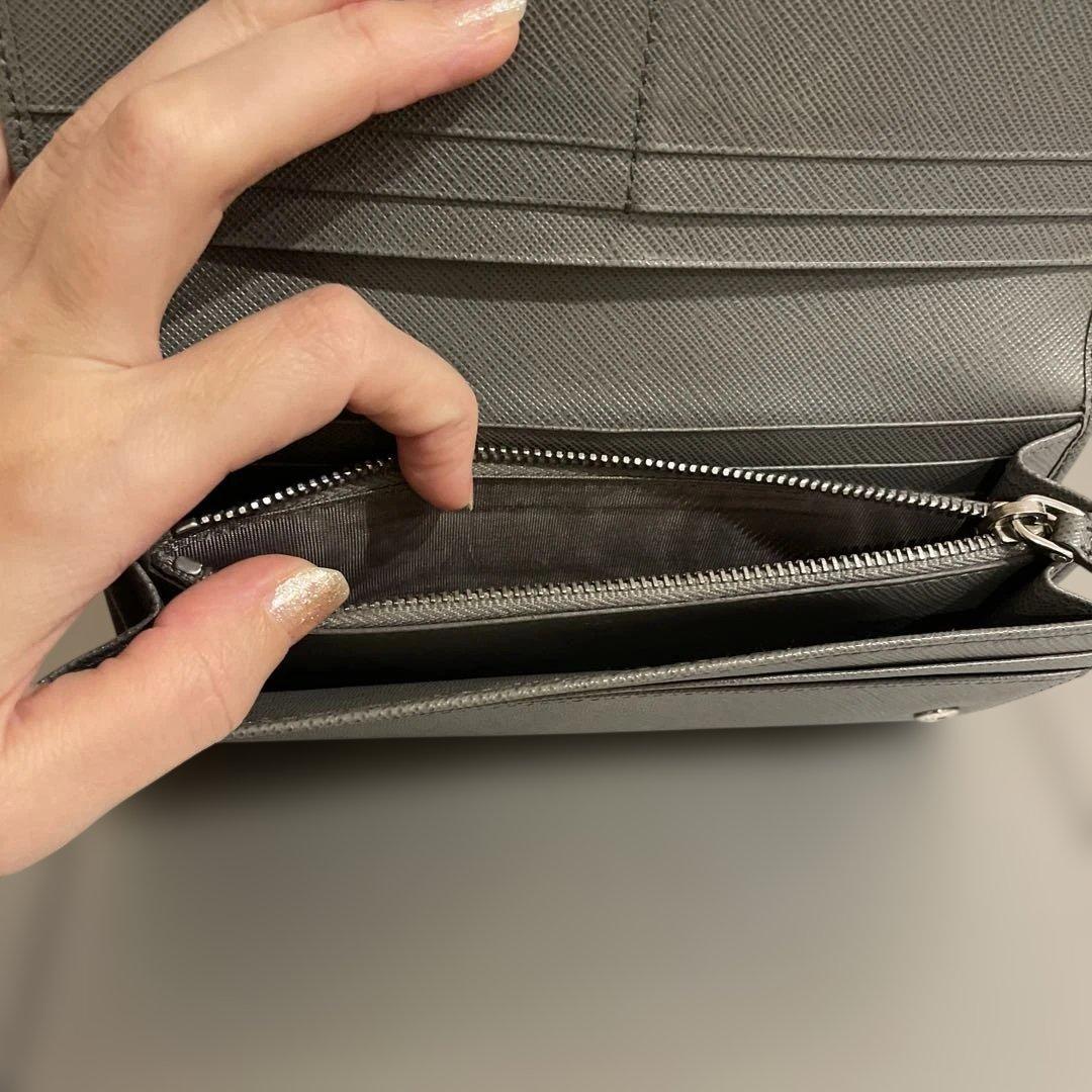 ◉PRADA プラダ　長財布 サフィアーノ　レザー リボン グレー