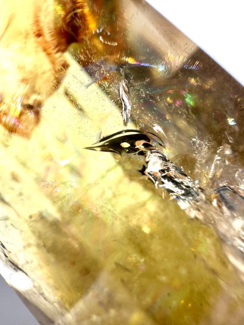 高品質 高透明 虹入り シトリン 黄水晶 六角柱