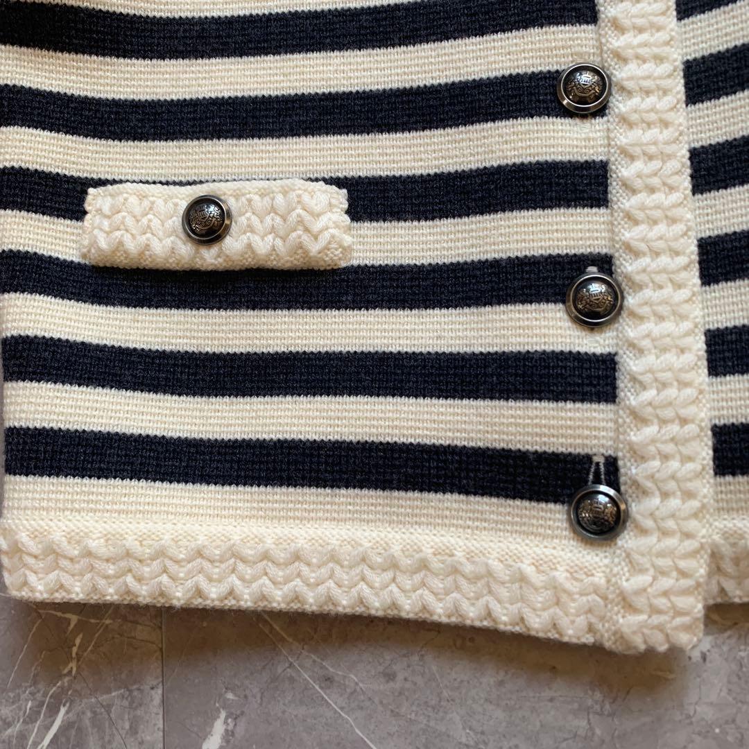 【美品】Rene ルネ ニットジャケット　ボーダー　ネイビー　銀ボタン　38