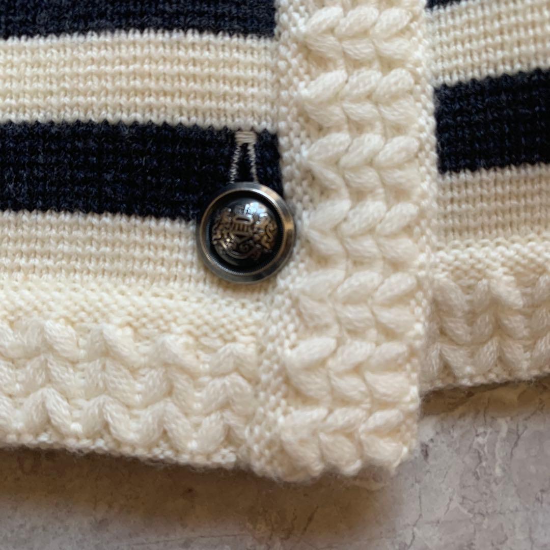 【美品】Rene ルネ ニットジャケット　ボーダー　ネイビー　銀ボタン　38
