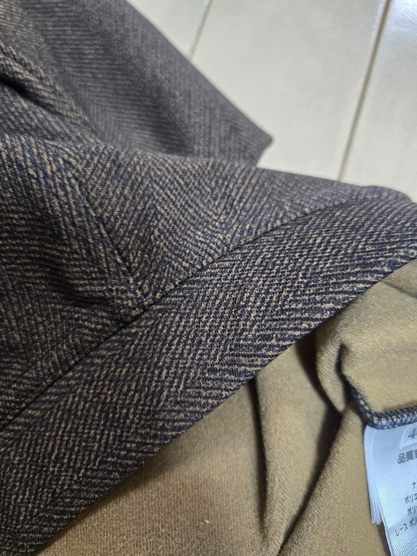 未使用スーパーSuperbeautyヘリンボーン裏起毛ストレッチパンツ茶黒系40