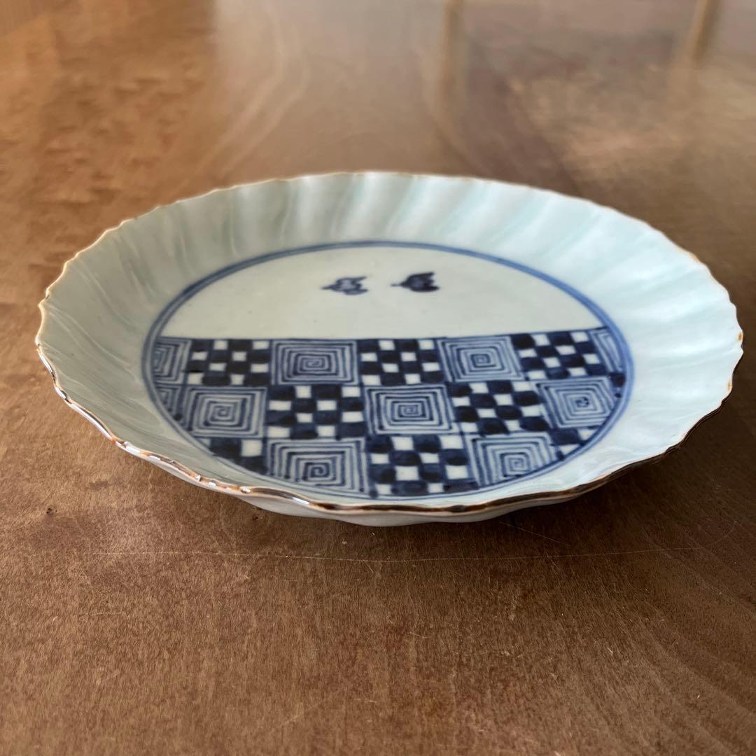 村田森　染付輪花皿