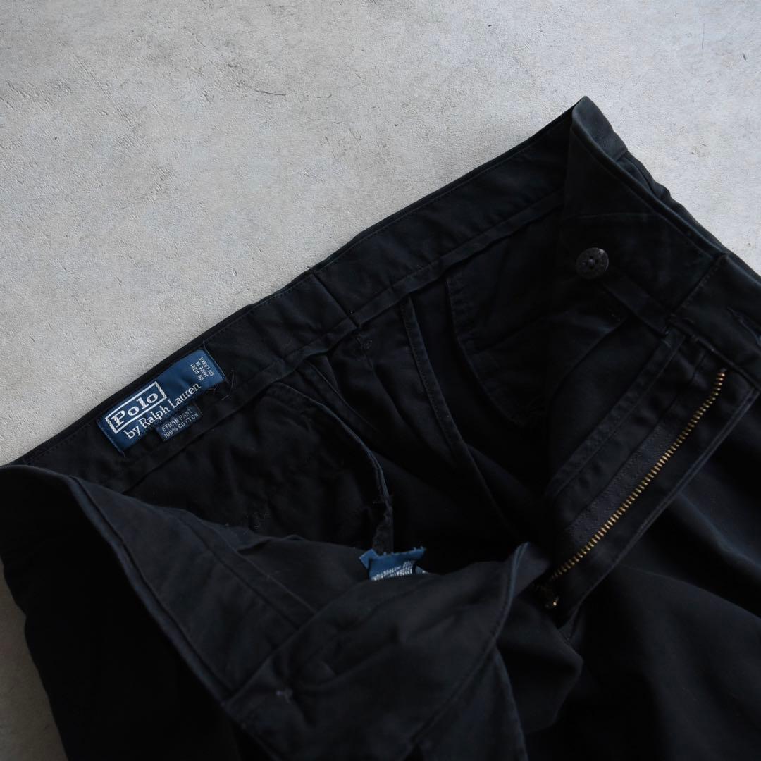 90s ラルフローレン ポロチノ ツータックチノ黒ブラック USA W32L30