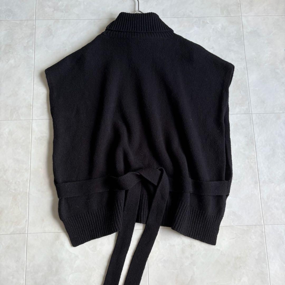 美品✨ veritecoeur ニットポンチョ 黒 F タートル サイド紐ベルト