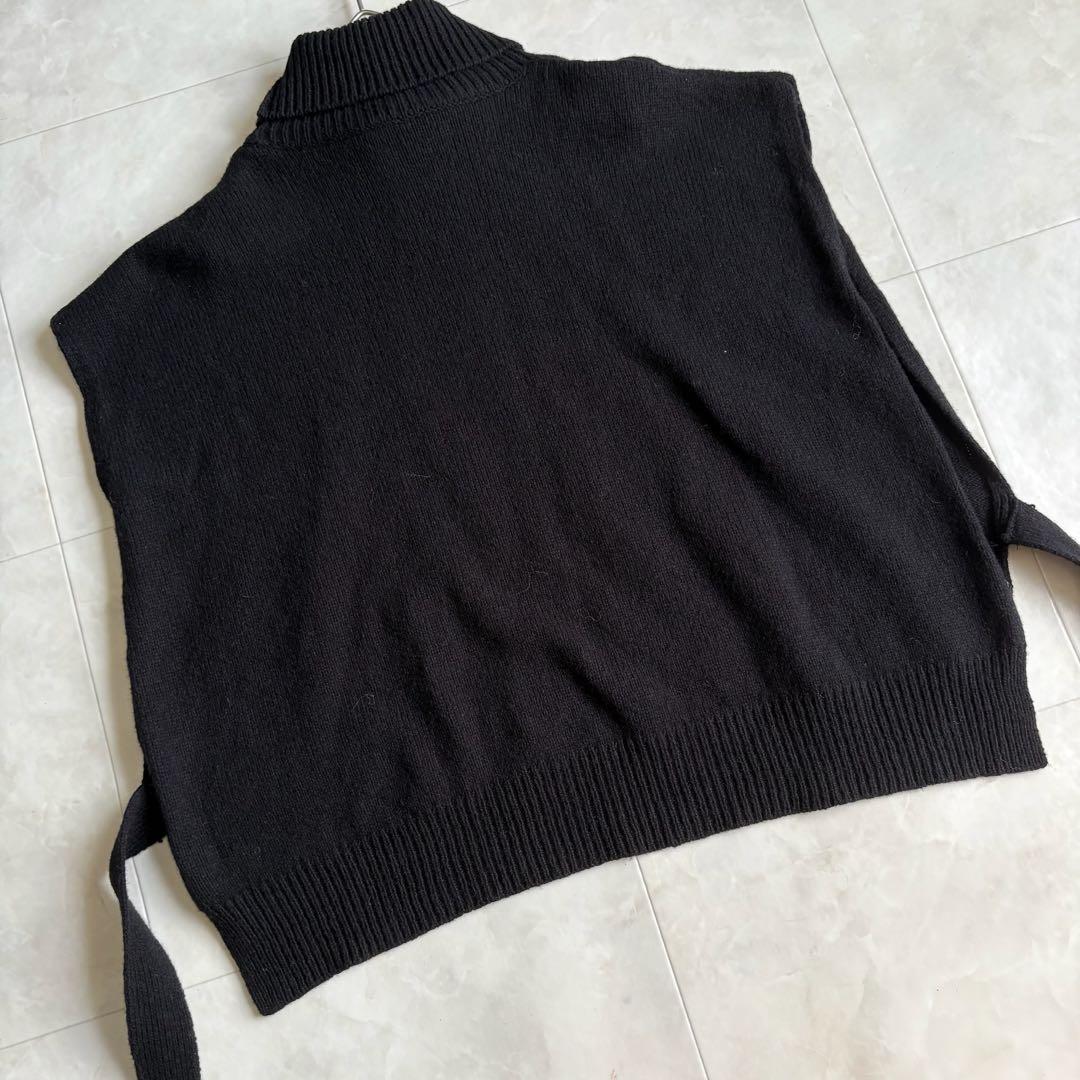 美品✨ veritecoeur ニットポンチョ 黒 F タートル サイド紐ベルト