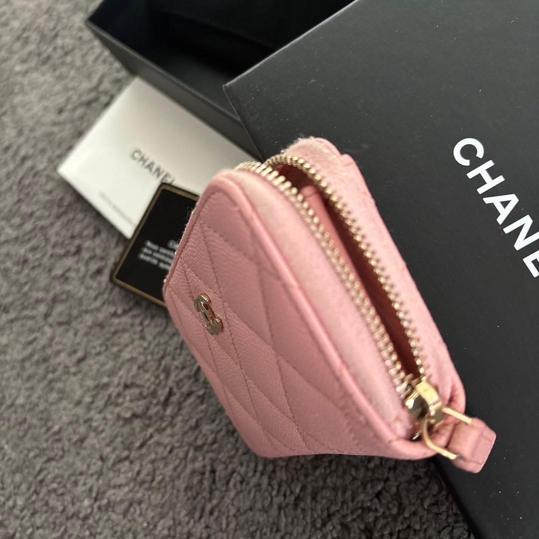 専用　CHANEL キルティングキャビアスキン ジップ パース　ピンク
