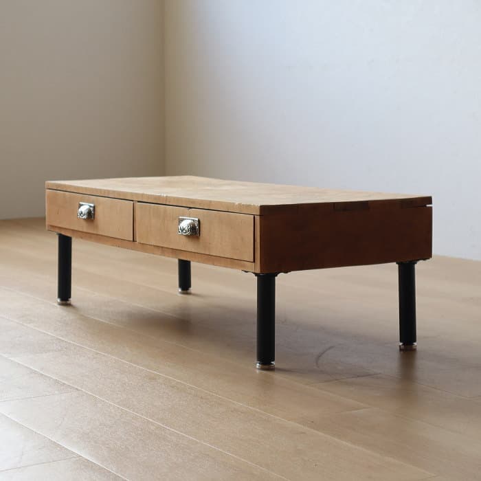 アンティーク トチ材 鉄脚 ローテーブル リノベーション 木製 無垢材