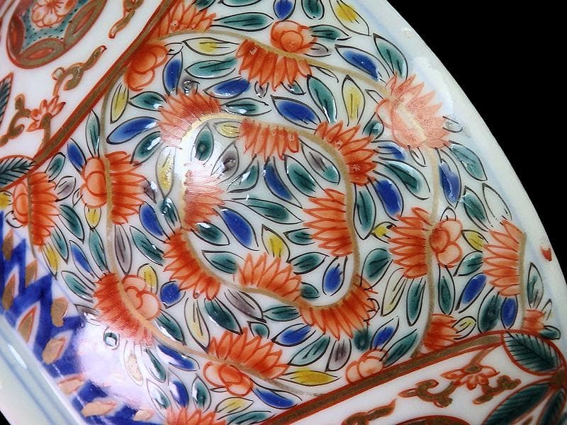 古伊万里　色絵　花繋ぎの図　蓋茶碗　江戸期　CZu