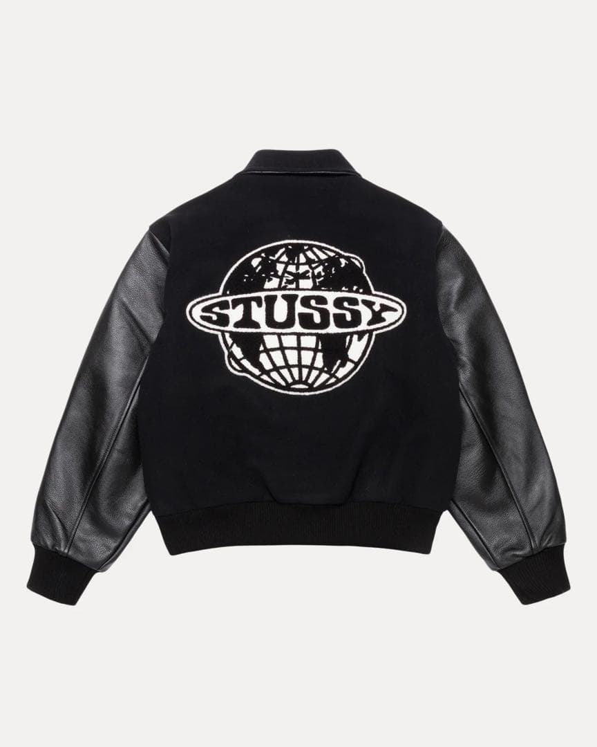 【新品】STUSSY GLOBE VARSITY JACKET ブラック M