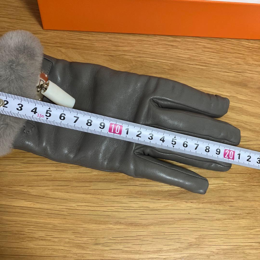HERMES エルメス　ミンクファー付きグローブ　ケリー グレー　7