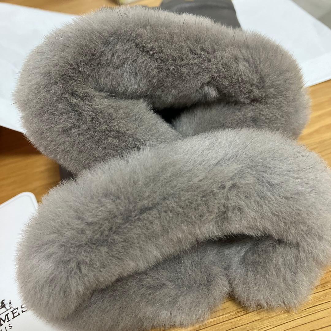 HERMES エルメス　ミンクファー付きグローブ　ケリー グレー　7