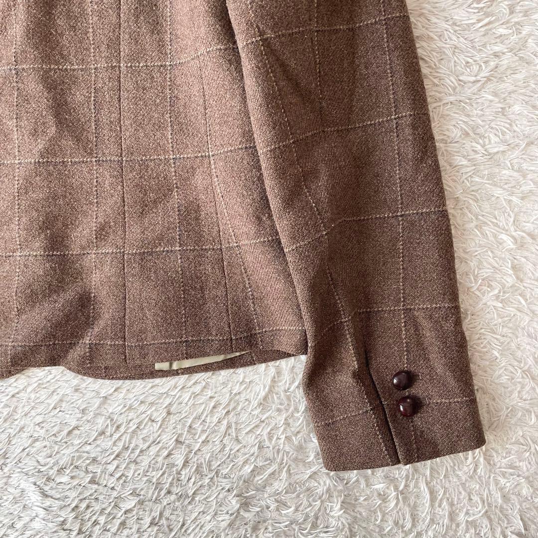 マーガレットハウエル 美品 ウールテーラードジャケット 3 茶色 チェック