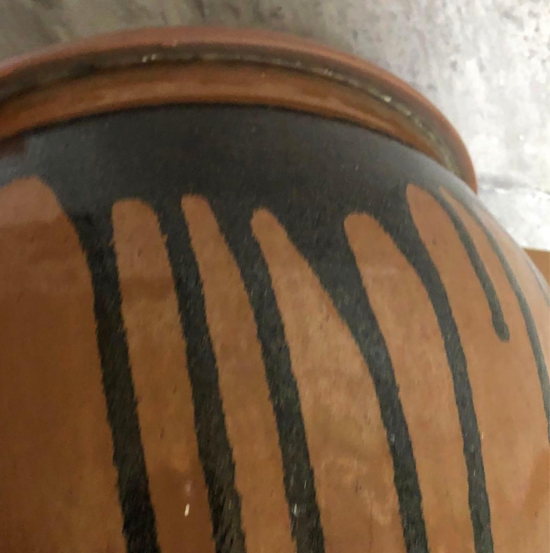 希少大型水甕かめつぼ漬物梅干し壺34cm水鉢睡蓮鉢陶器焼き物ビンテージ当時物