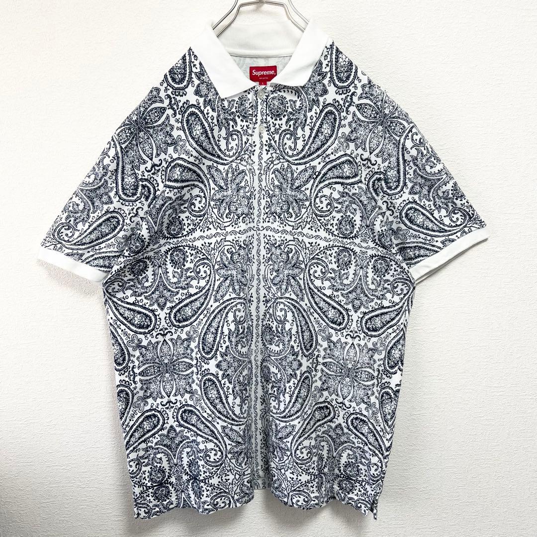 【希少 入手困難】Supreme✨️ポロシャツ　半袖　ペイズリー　総柄　美品　Ｌ