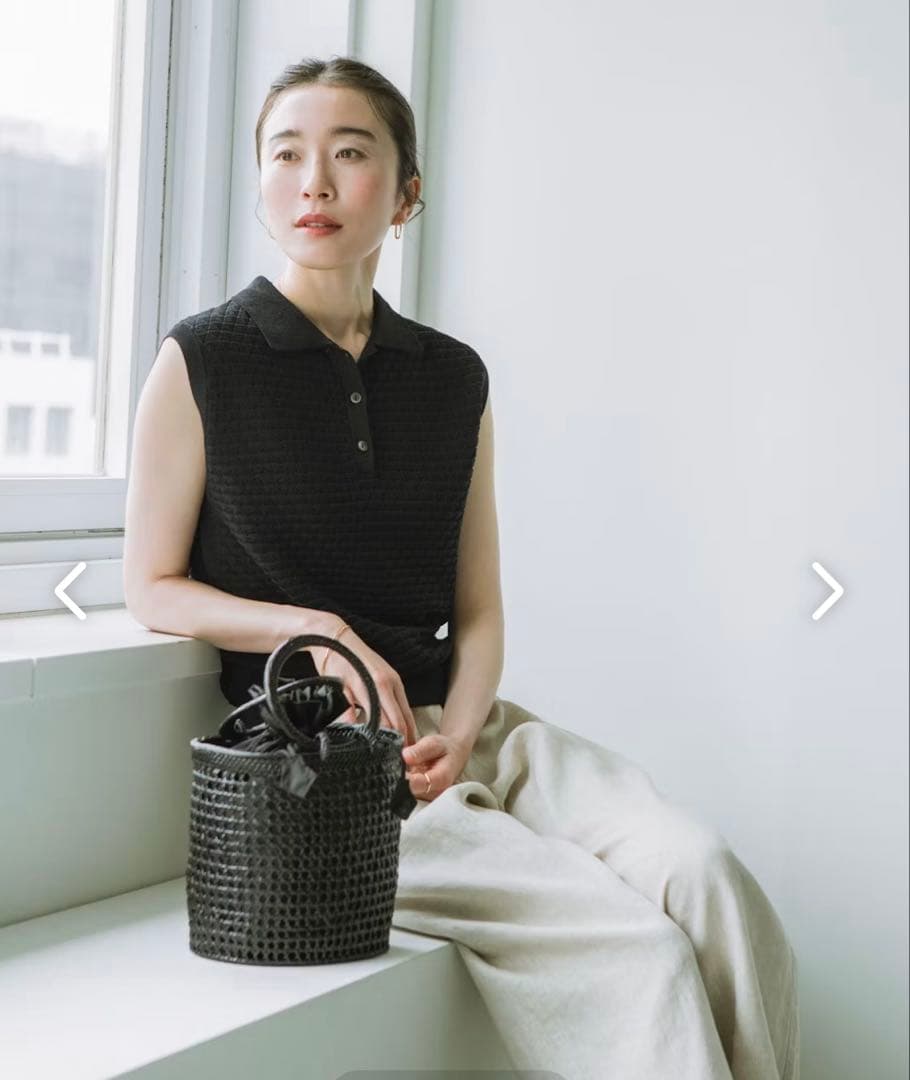 北欧、暮らしの道具店掲載hinthint / アタ素材の透かし編みカゴバッグ新品