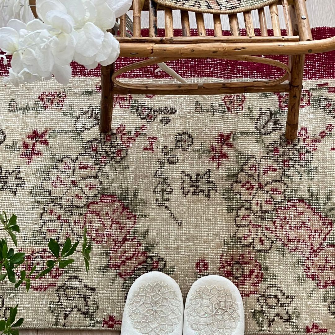 レッド✳︎60×151✳︎ フラワー　ローズ　ランナー　トルコヴィンテージラグ