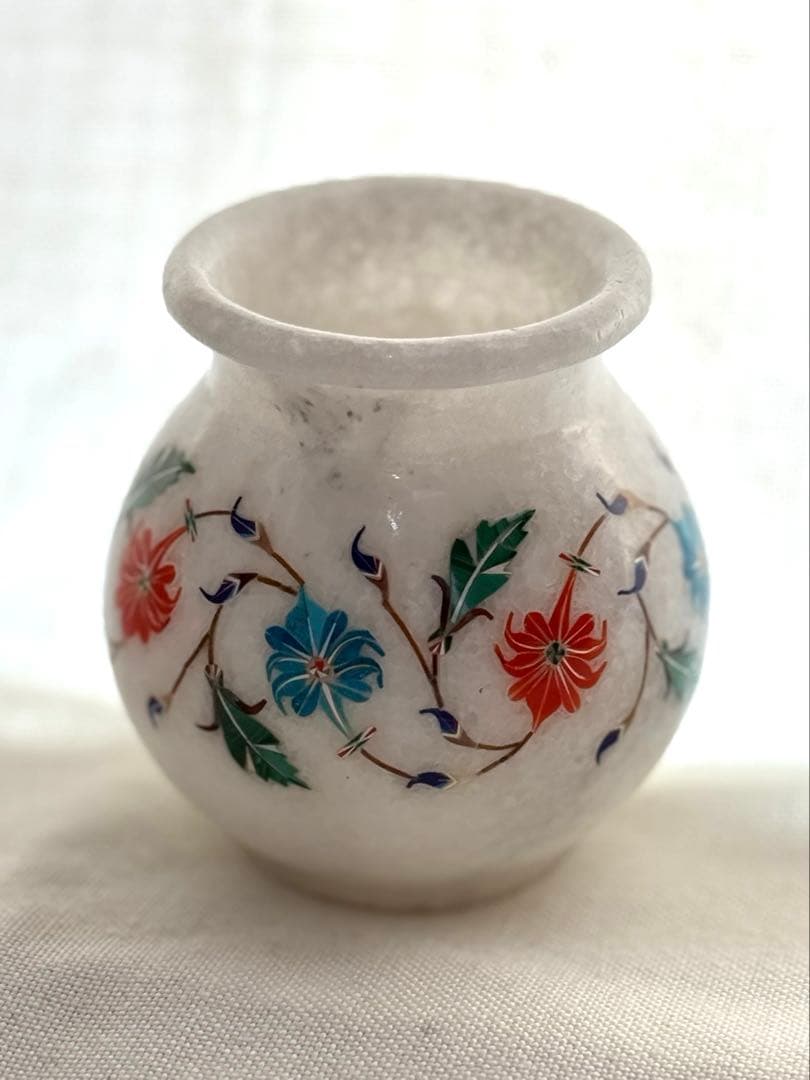 インド産　天然大理石細工　ベース　花瓶