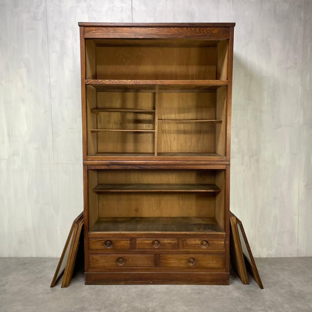 ヴィンテージ 昭和初期 ダイヤガラス 食器棚 水屋 収納 和家具 ビンテージ