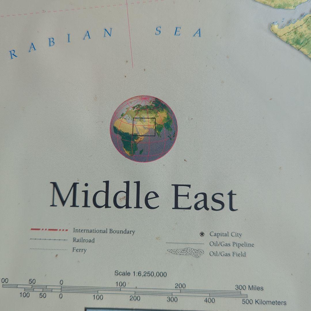 レア品)大型　立体地図　中近東·トルコ·イラン　1:6,250,000 額縁付き