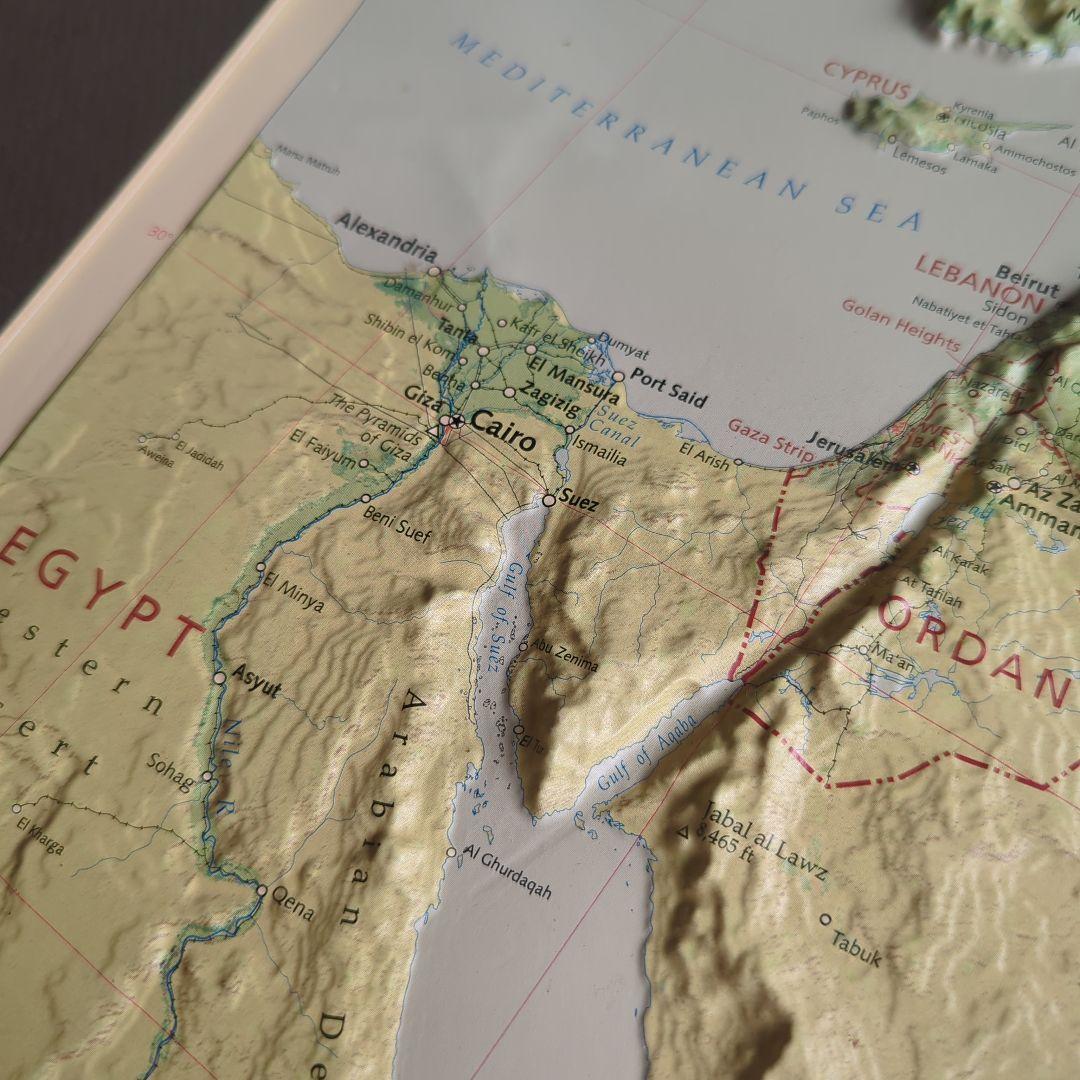 レア品)大型　立体地図　中近東·トルコ·イラン　1:6,250,000 額縁付き