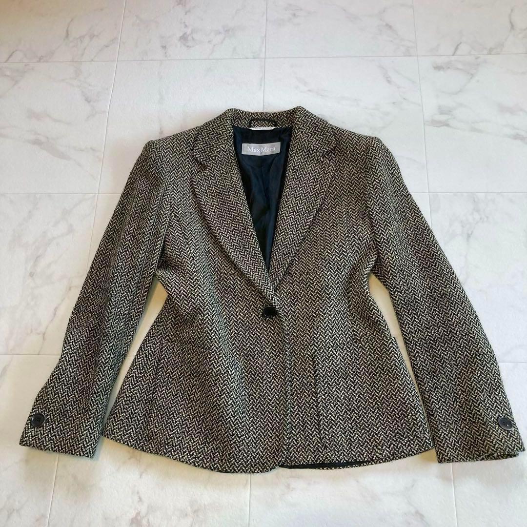 美品 MaxMara マックスマーラ 銀タグ ツイードジャケット イタリア製