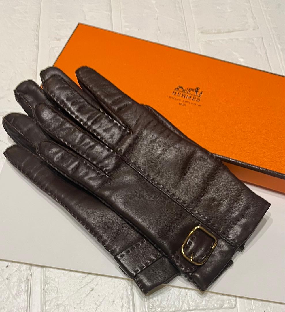 新品タグ付☆エルメス　手袋　グローブ　美品　バックル金具　61/2 ラムレザー