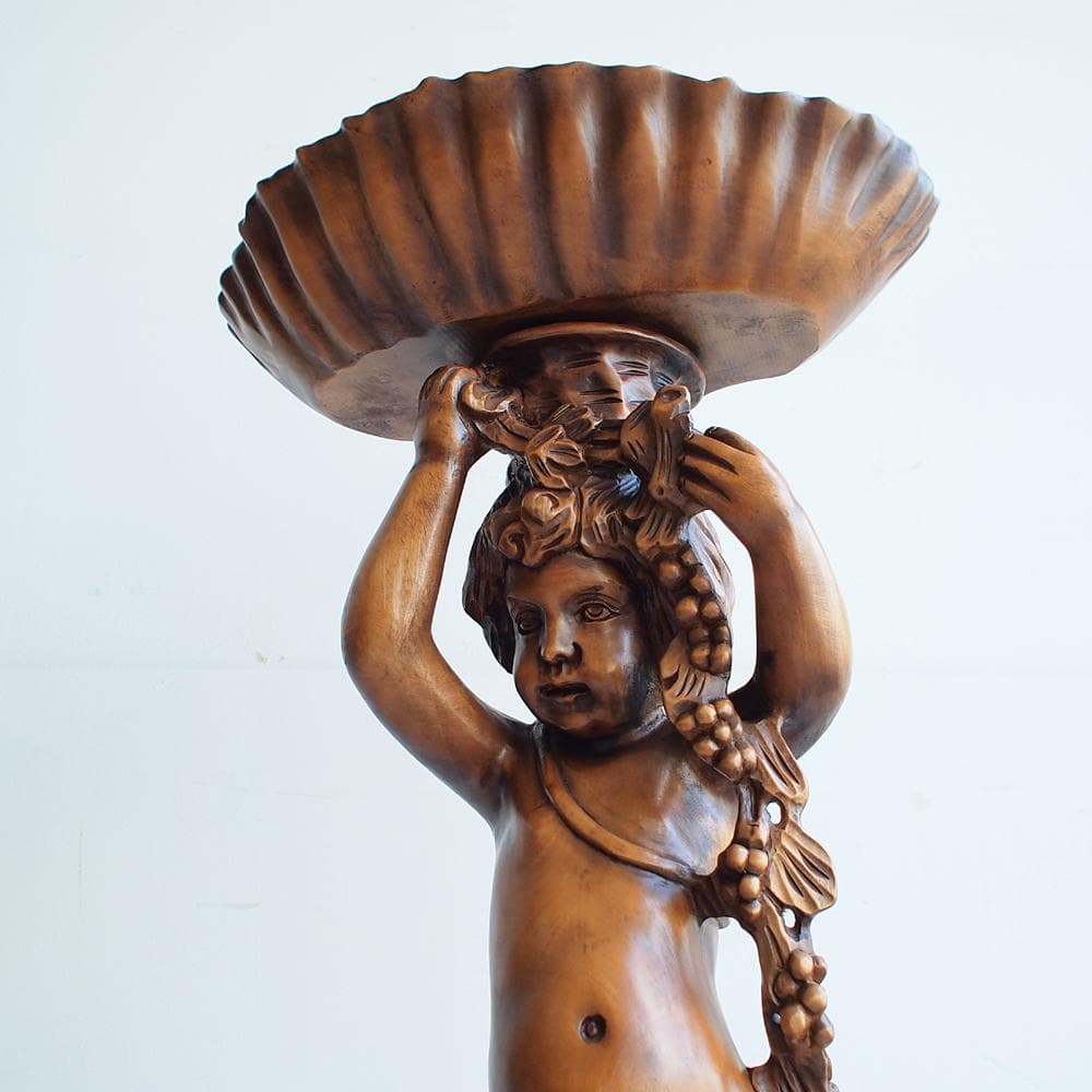 木彫り 天使 フラワースタンド 花台 彫刻 高さ128cm