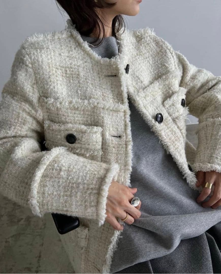 クラネ　ノーカラーツィードジャケット