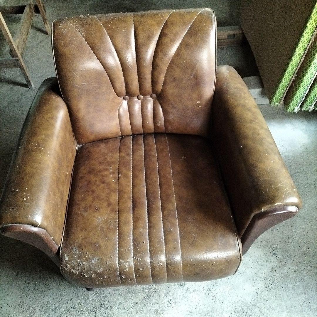昭和レトロ茶色合成皮革 1人掛けソファ、2個ペア