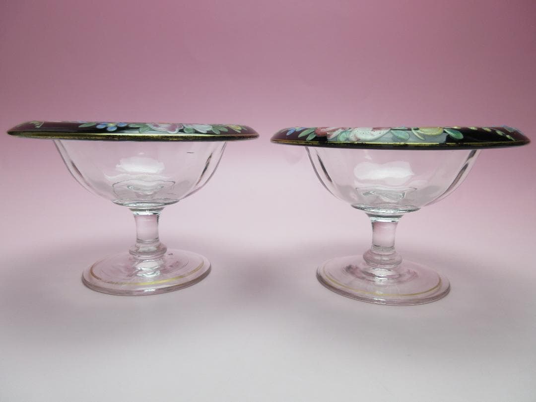 ビンテージ プレート付き 花模様 デザートグラス 70905