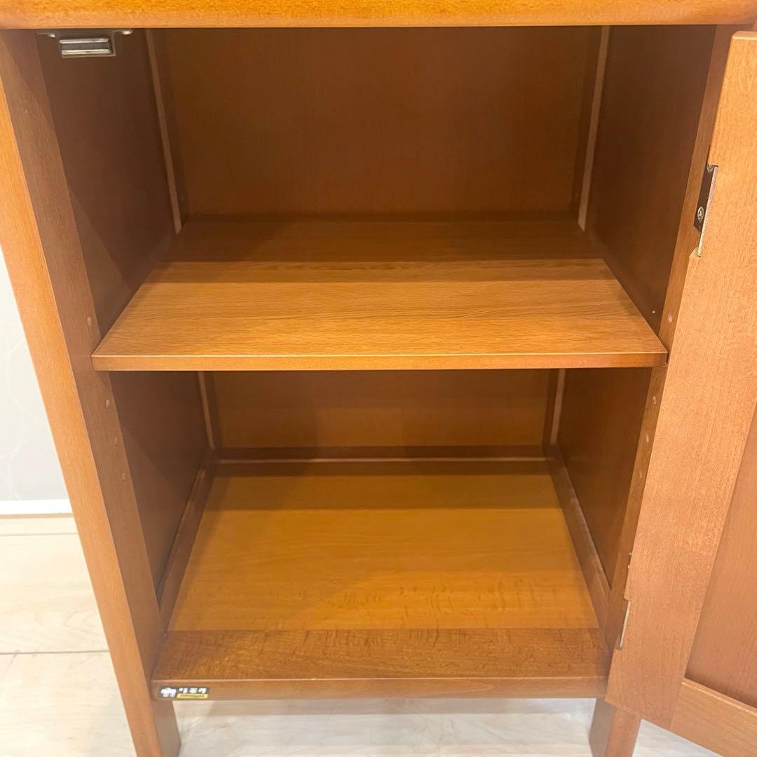 【オールドカリモク】 ラタン 電話台 チェスト 籐扉 レトロ 木製キャビネット