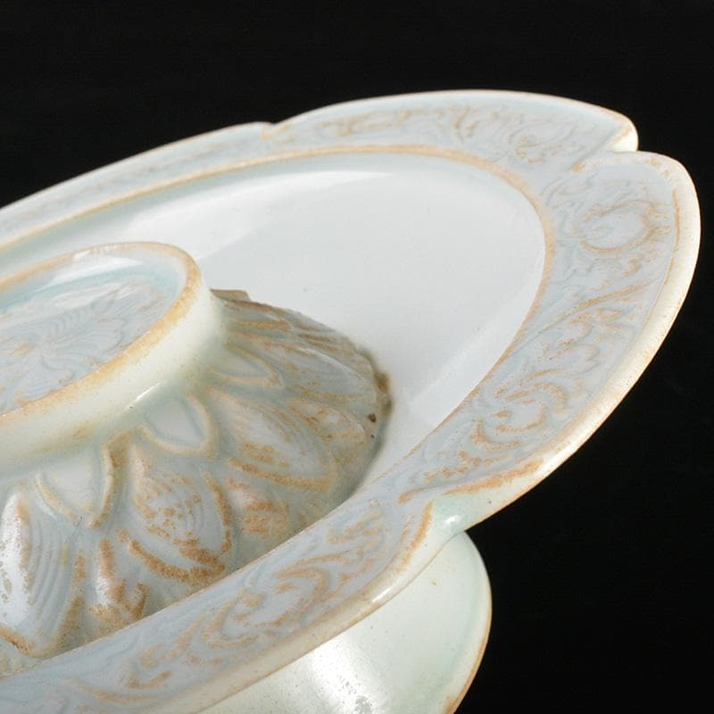 中国　影青　蓮弁刻　輪花盃　盃台　M　7291E