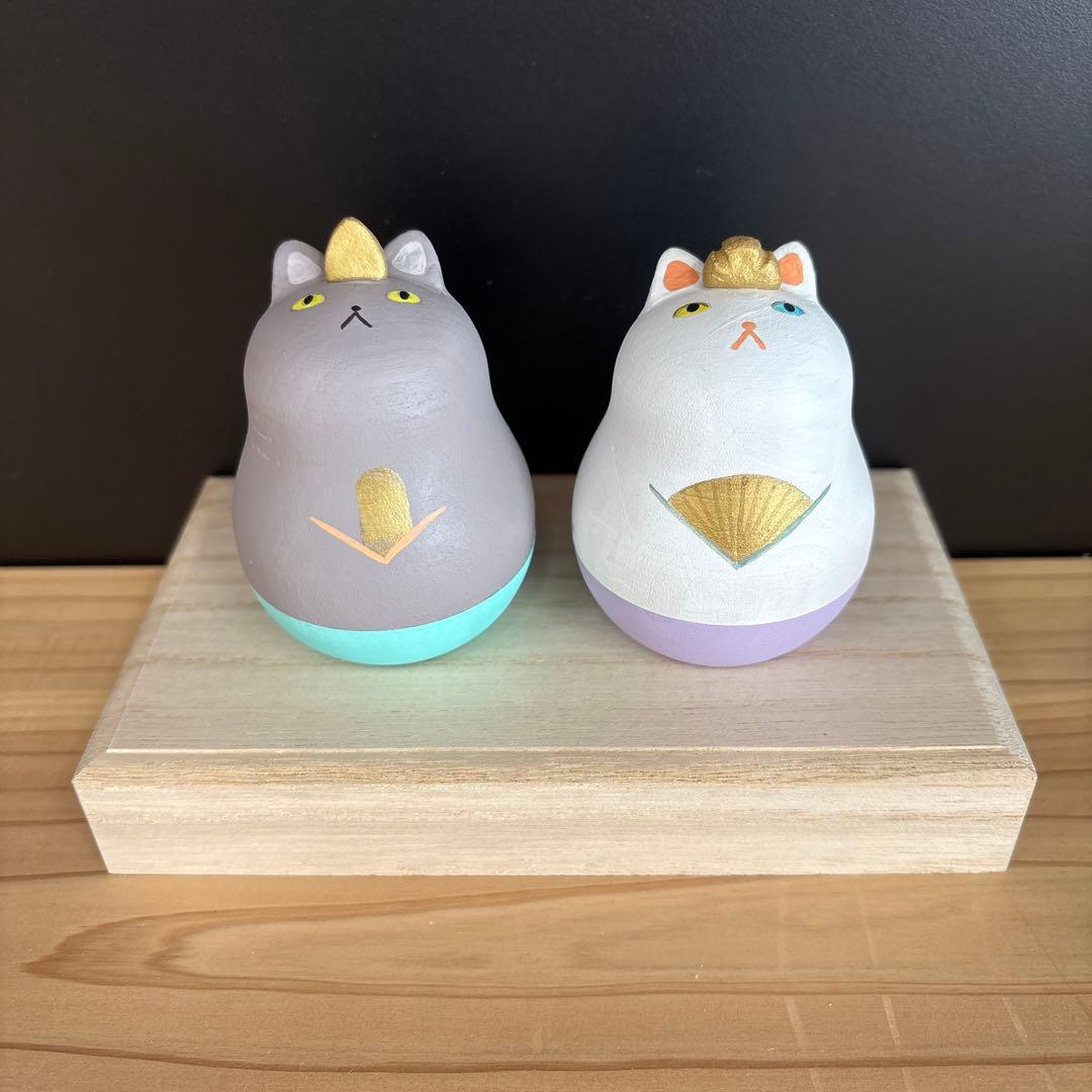 ねこマトリョーシカ　木製　白グレー