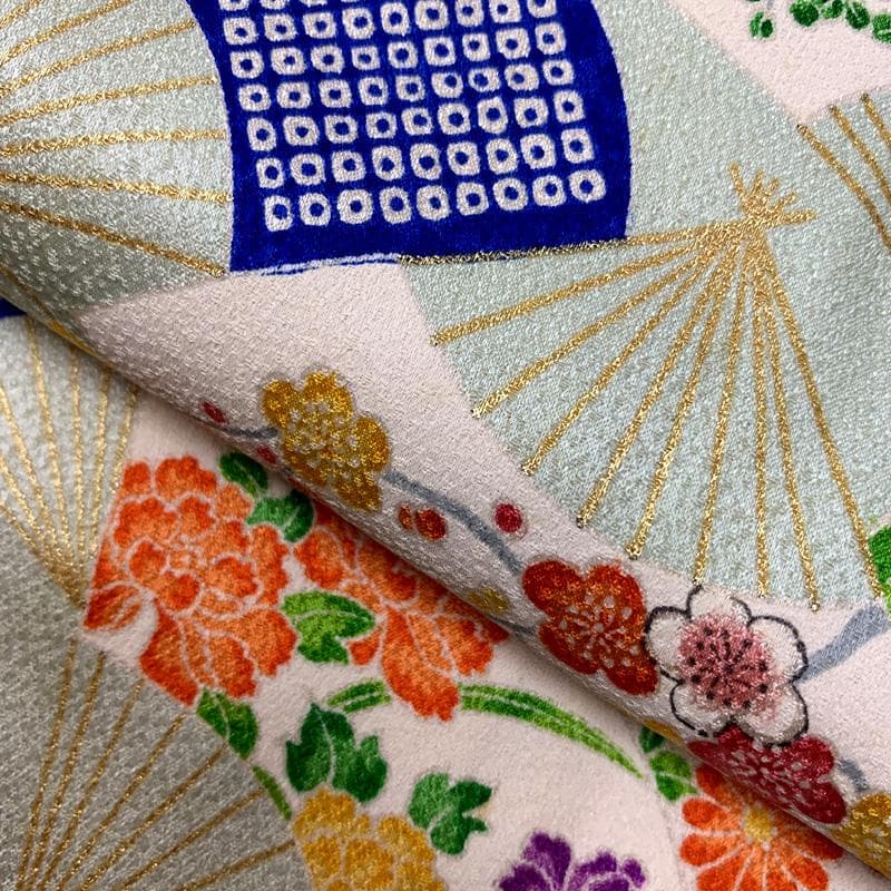 506ag56□七五三 七歳 女児 着物&袋帯 総柄 金彩 扇□状態良好