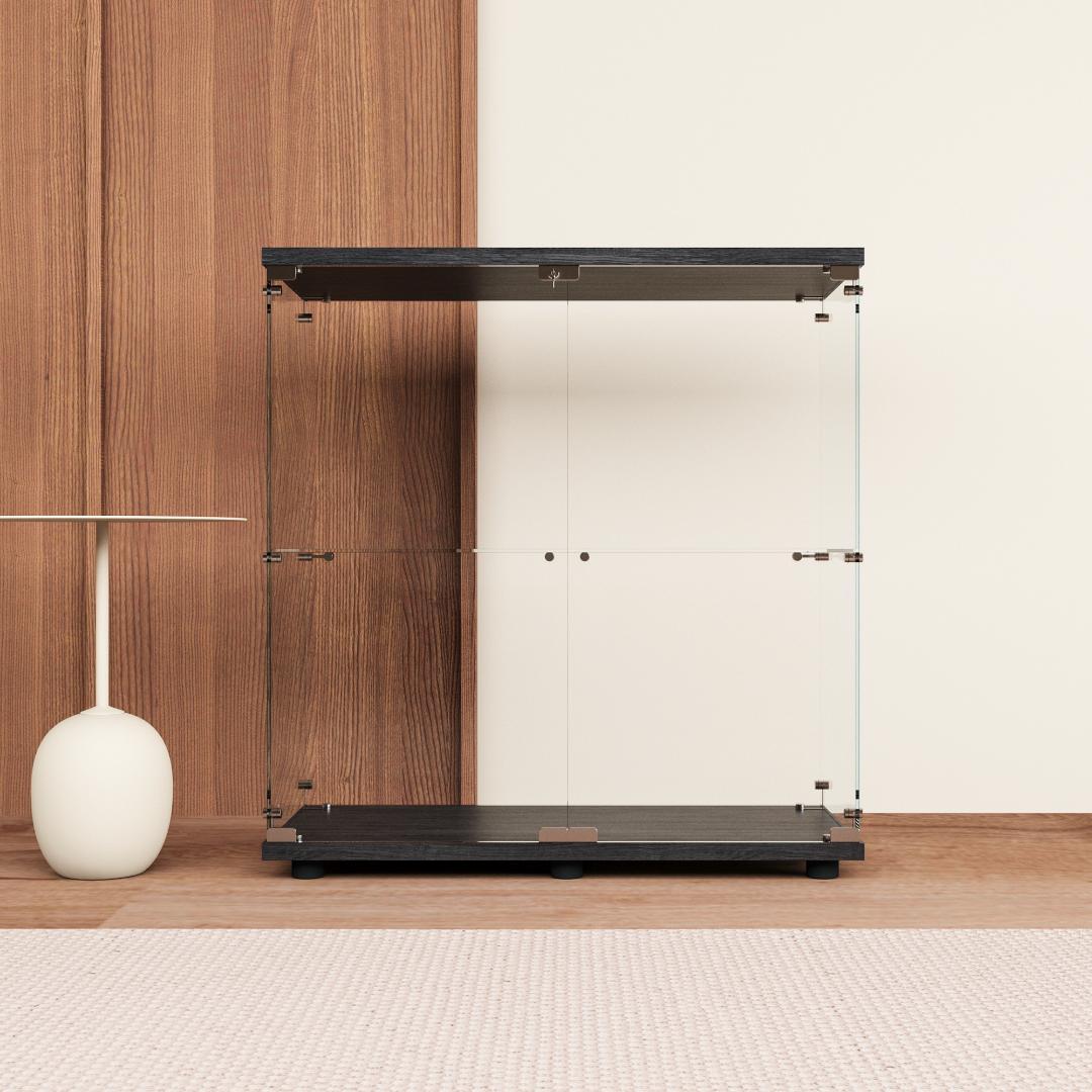 【新品】コレクションケース ガラス フィギュアケース 2段ワイド 棚 ブラック