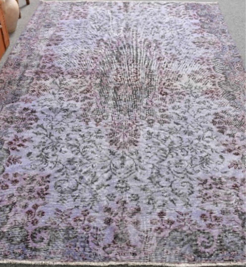 超大判　260×171 オーバーダイ ラベンダー　トルコヴィンテージラグ　グレー