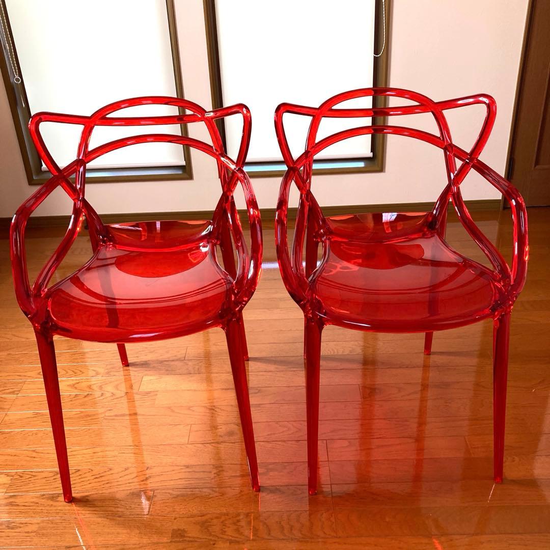 【椅子 クリアレッド】 2脚セット /ジェネリックチェア / ダイニングチェア
