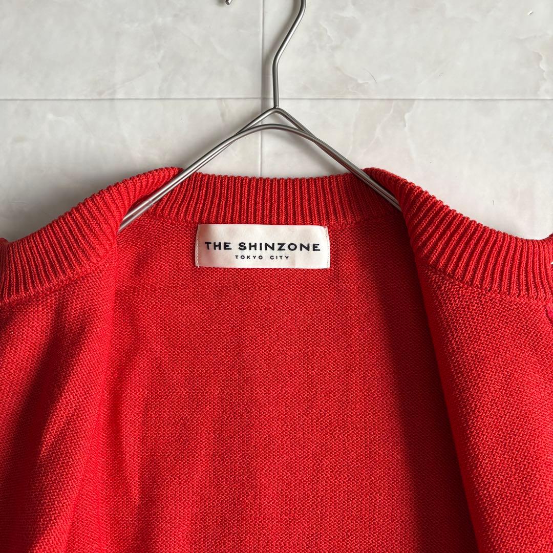 THE SHINZONE ロングリブカーディガン 赤 F 0 スナップボタン